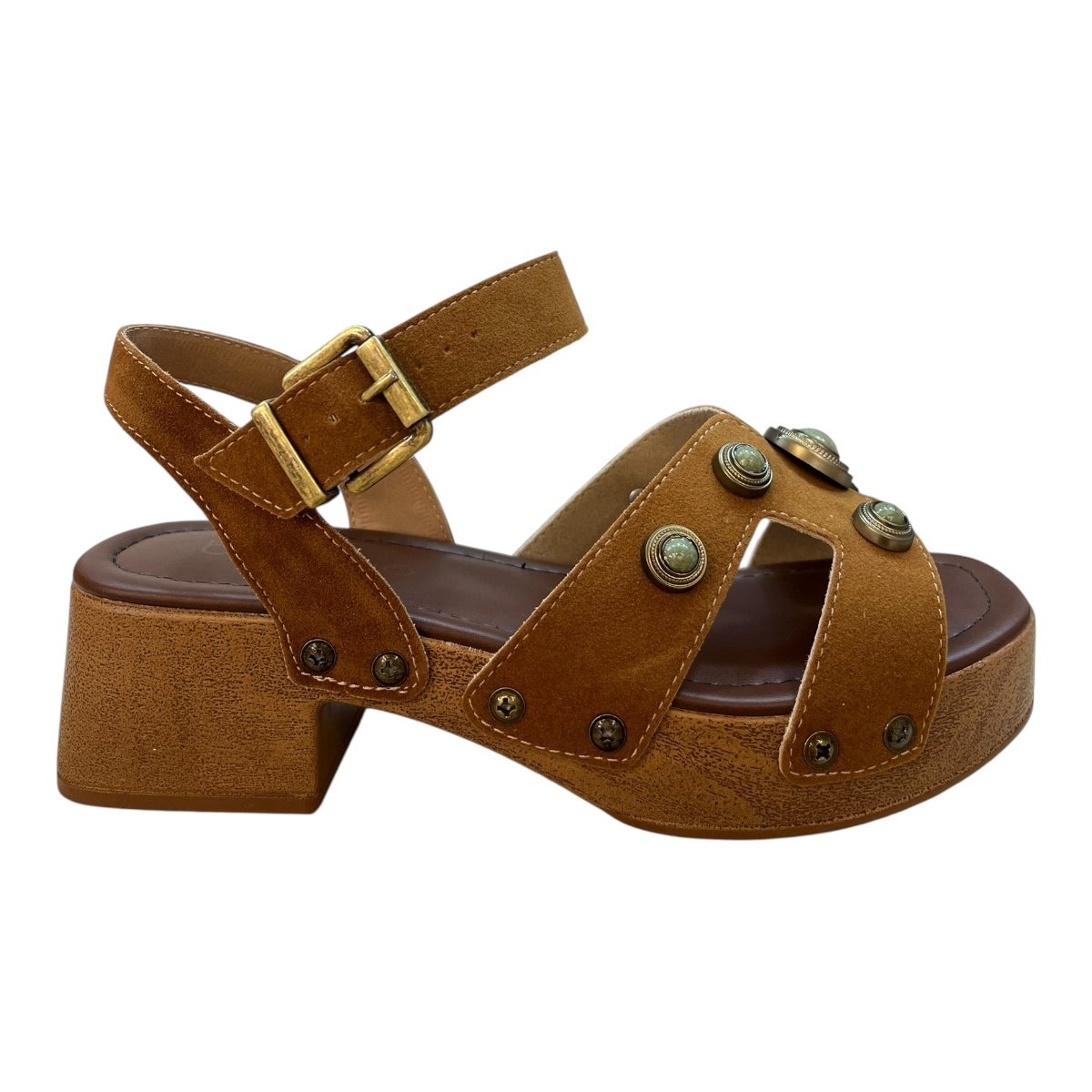 Sandalia Tamanco Feminino Beira Rio Casual Tratorado Camurça Salto Bloco 8559.104 Caramelo