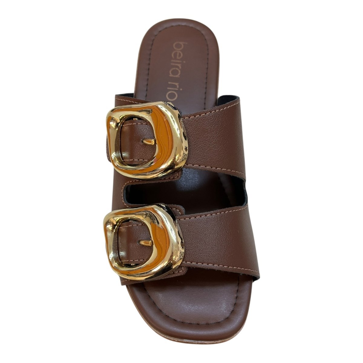 Tamanco Feminino Beira Rio Casual Tratorado Fivela Metalizado Salto Bloco 8559.106 Marrom Marrom 6