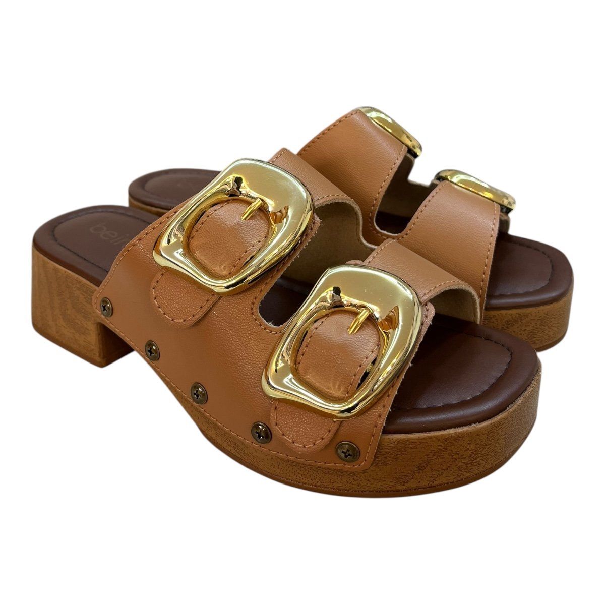 Tamanco Feminino Beira Rio Casual Tratorado Fivela Metalizado Salto Bloco 8559.106 Caramelo Caramelo 2