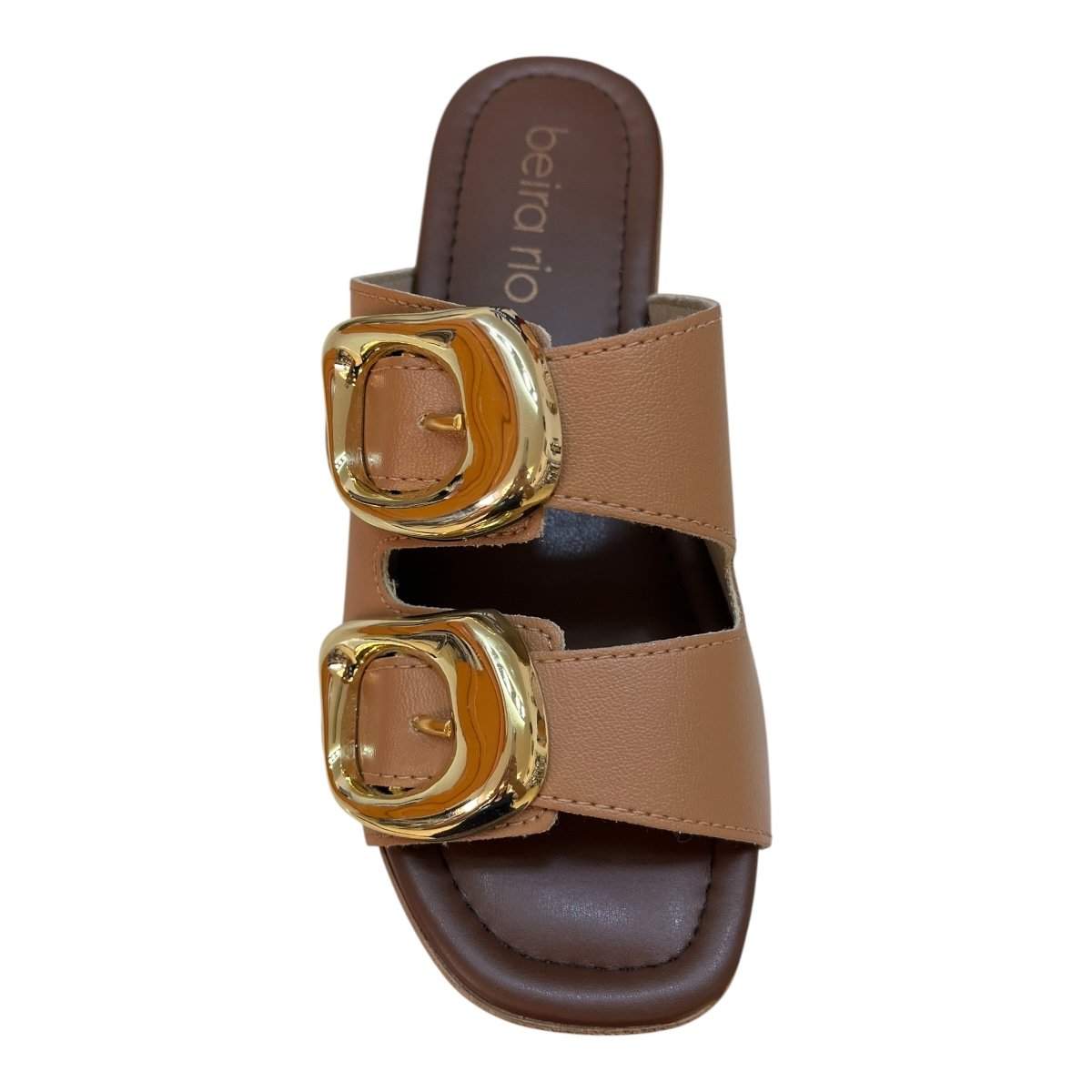 Tamanco Feminino Beira Rio Casual Tratorado Fivela Metalizado Salto Bloco 8559.106 Caramelo Caramelo 3