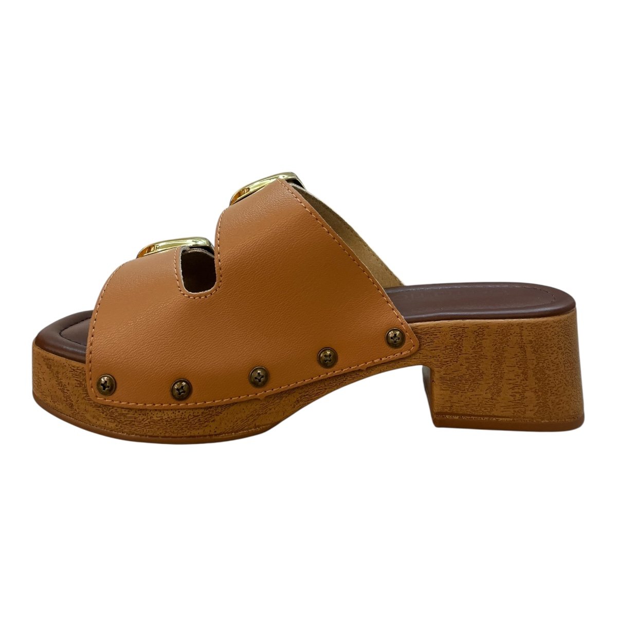 Tamanco Feminino Beira Rio Casual Tratorado Fivela Metalizado Salto Bloco 8559.106 Caramelo Caramelo 5