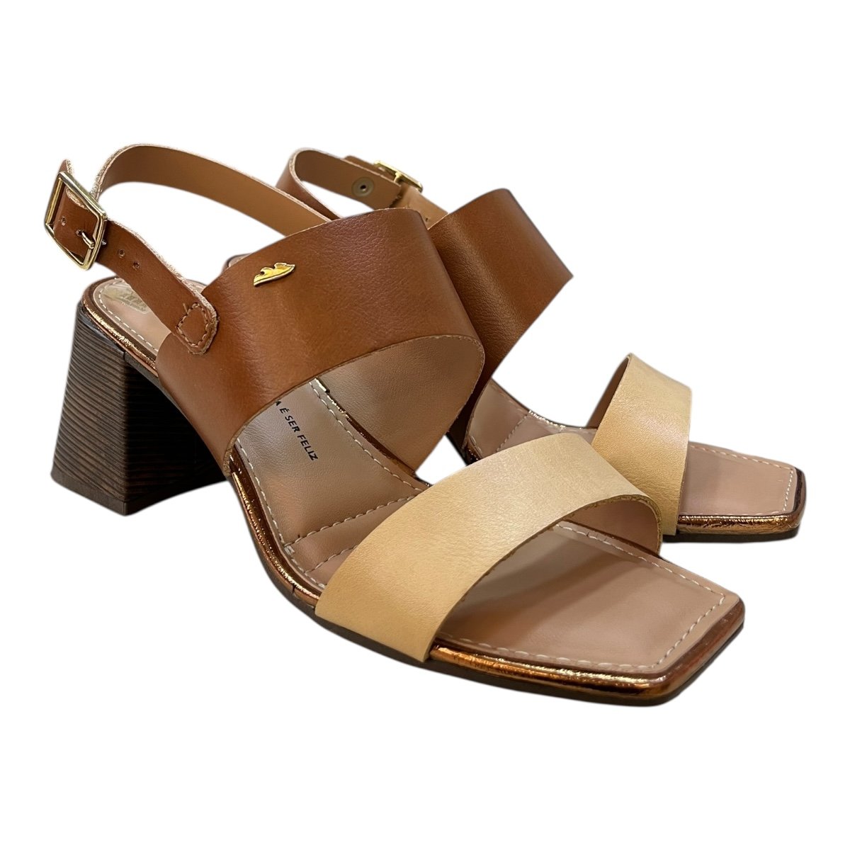 Sandalia Feminino Dakota Conforto Casual Tiras Salto Bloco Bico Quadrado Y9192 Caramelo Marrom 2