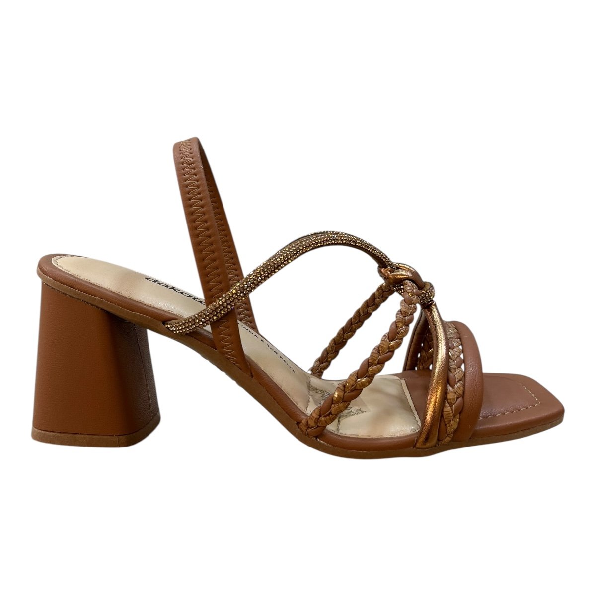 Sandalia Feminino Dakota Conforto Casual Tiras Brilho Salto Bloco Metalizado Y9761 Caramelo