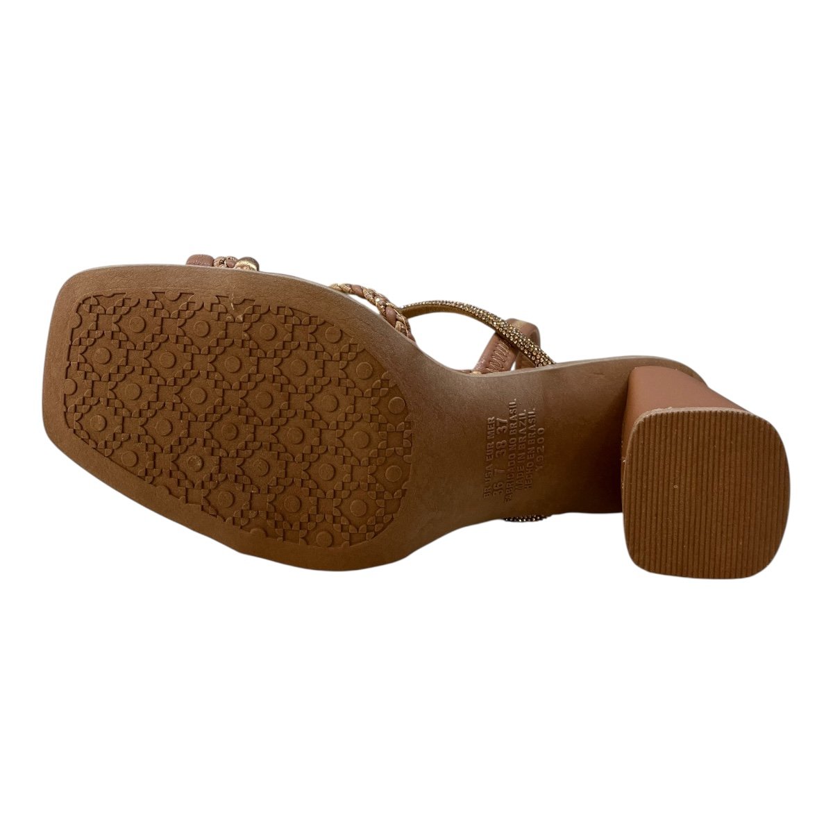 Sandalia Feminino Dakota Conforto Casual Tiras Brilho Salto Bloco Metalizado Y9761 Caramelo Marrom 3