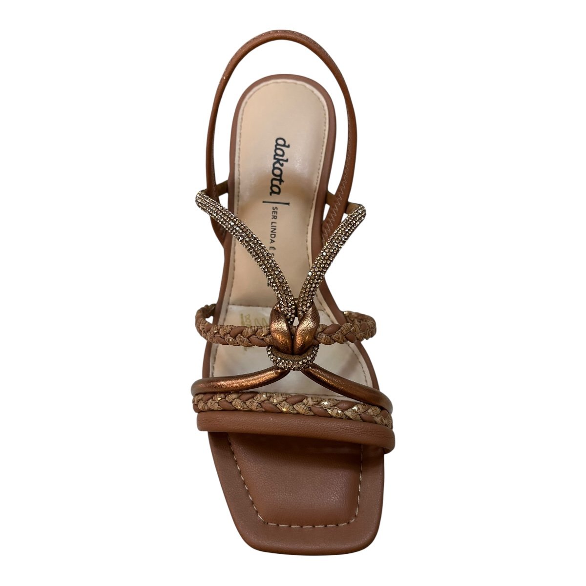 Sandalia Feminino Dakota Conforto Casual Tiras Brilho Salto Bloco Metalizado Y9761 Caramelo Marrom 6