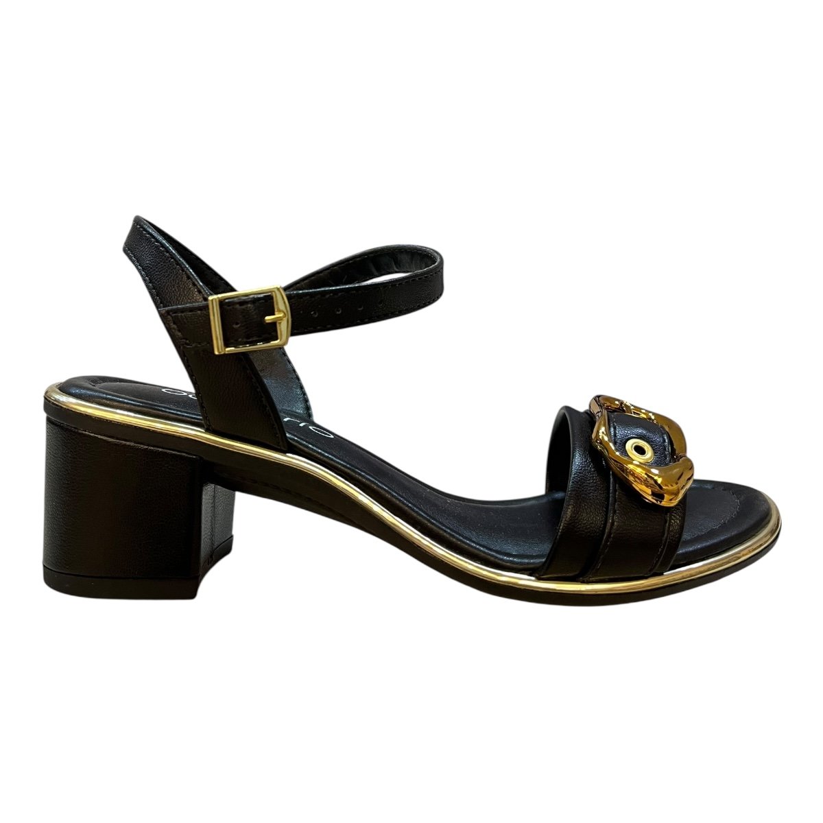 Sandalia Feminino Beira Rio Conforto Casual Salto Bloco Metalizado 8379.258 Preto