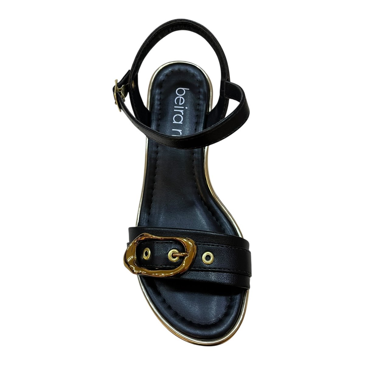 Sandalia Feminino Beira Rio Conforto Casual Salto Bloco Metalizado 8379.258 Preto Preto 6