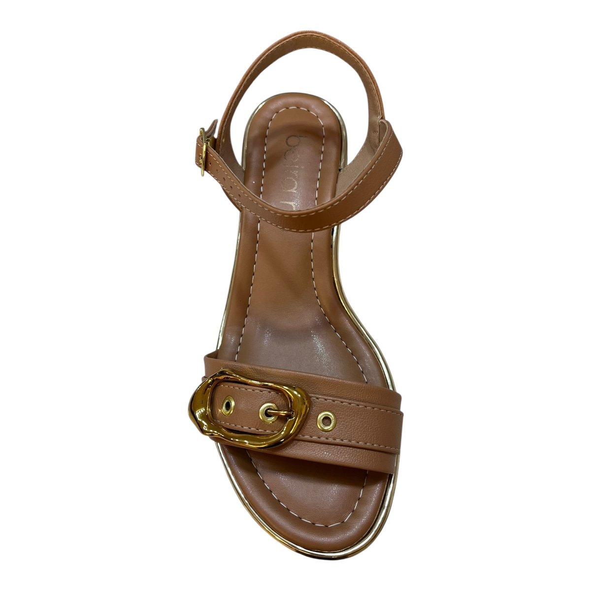 Sandalia Feminino Beira Rio Conforto Casual Salto Bloco Metalizado 8379.258 Caramelo Marrom 6