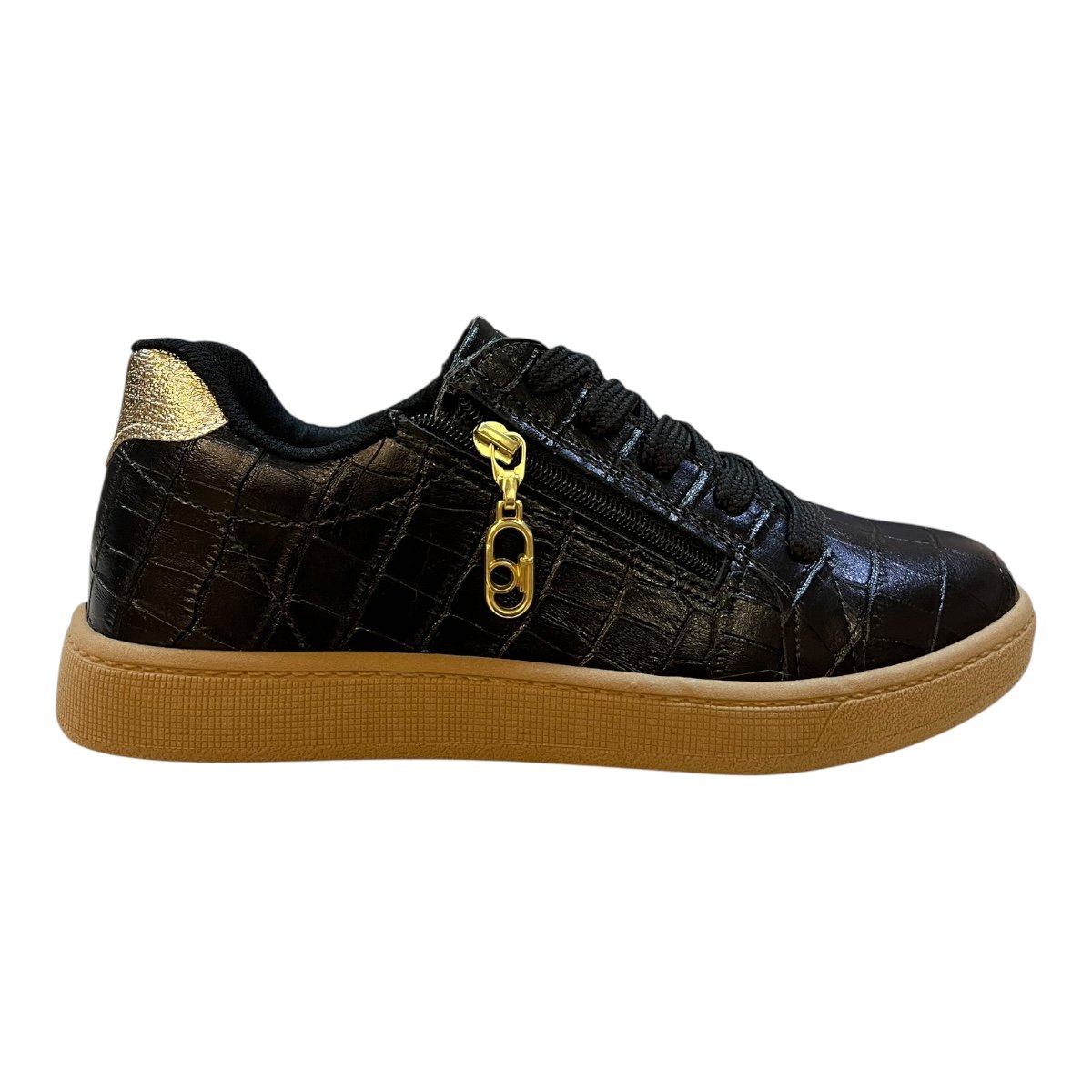 Tenis Feminino Beira Rio Casual Conforto Zíper Croco Metalizado Rerô 4313.209 Preto