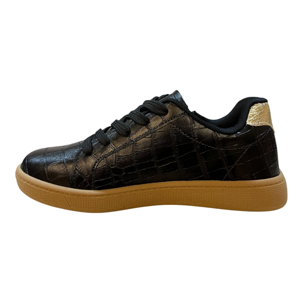 Tenis Feminino Beira Rio Casual Conforto Zíper Croco Metalizado Rerô 4313.209 Preto Preto 4