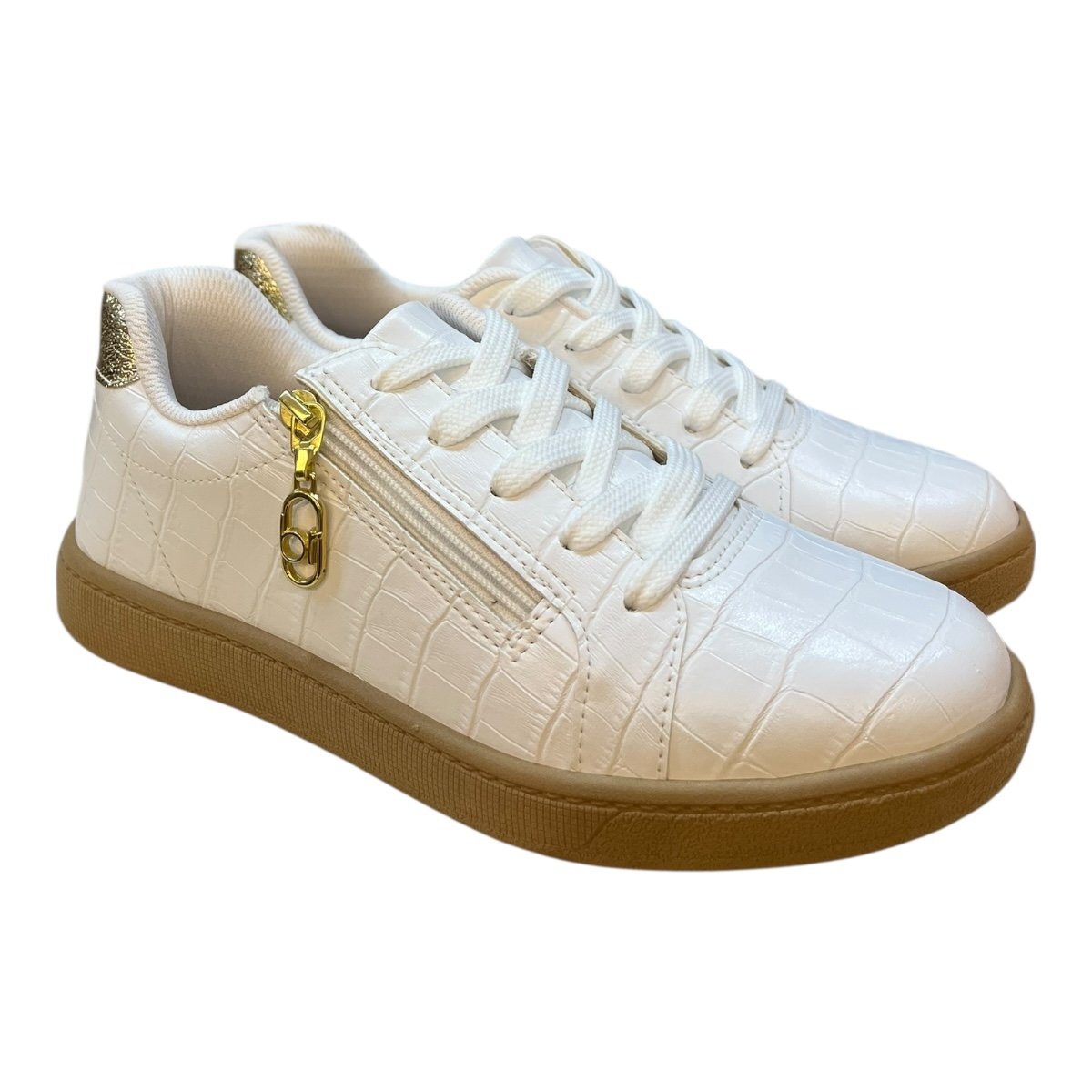 Tenis Feminino Beira Rio Casual Conforto Zíper Croco Metalizado Rerô 4313.209 Branco Branco 2
