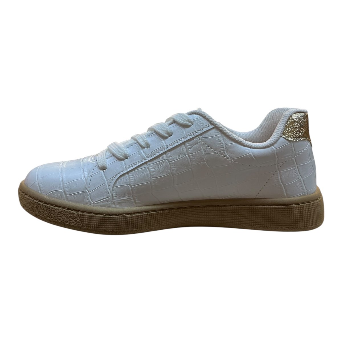 Tenis Feminino Beira Rio Casual Conforto Zíper Croco Metalizado Rerô 4313.209 Branco Branco 3