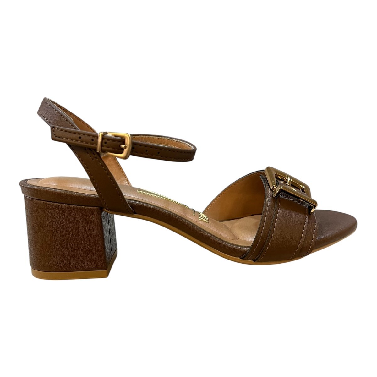 Sandalia Feminino Vizzano Casual Fivela Metalizado Salto Baixo Bloco 6291.1184 Marrom