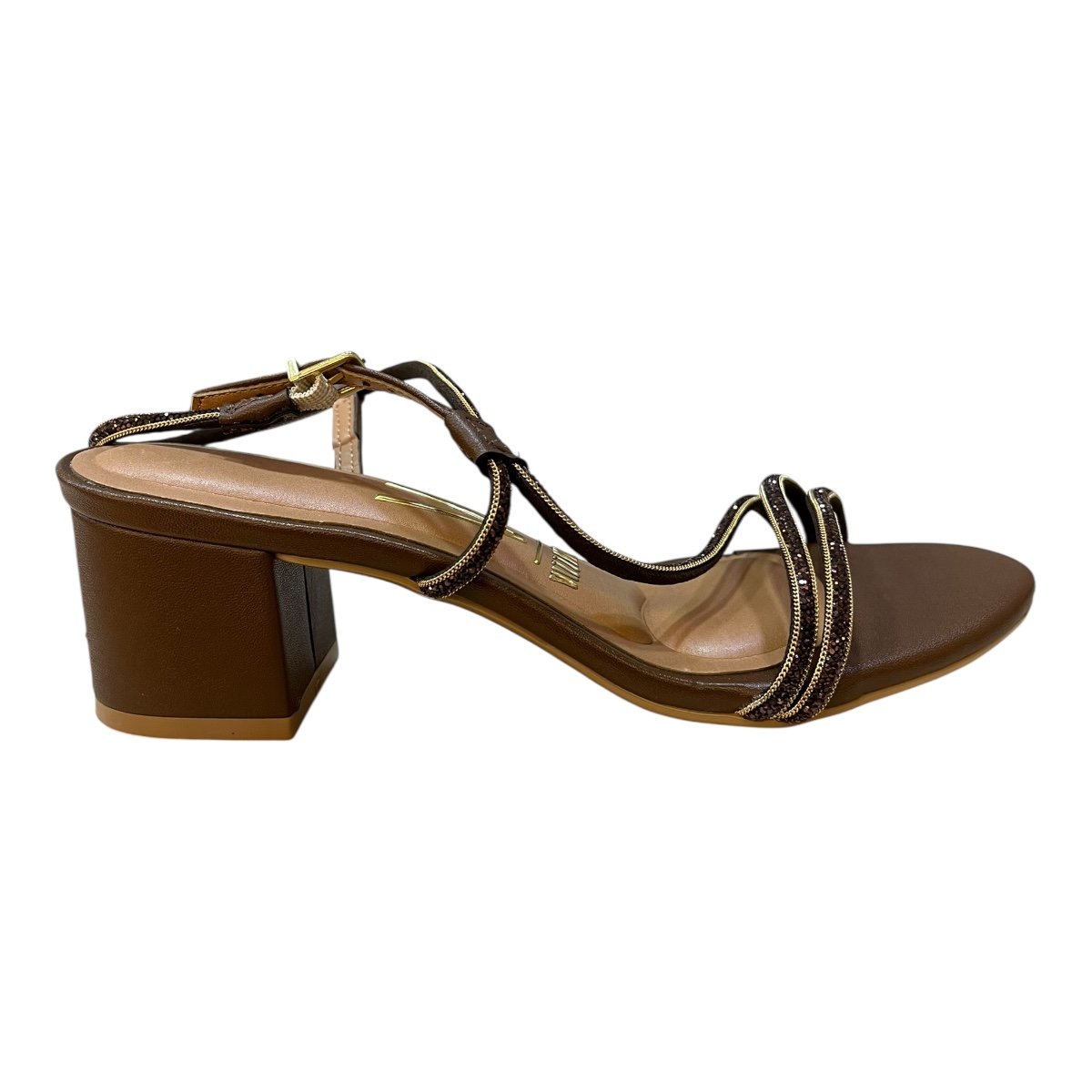 Sandalia Feminino Vizzano Casual Tiras Brilho Metalizada Salto Médio 6291.1175 Marrom