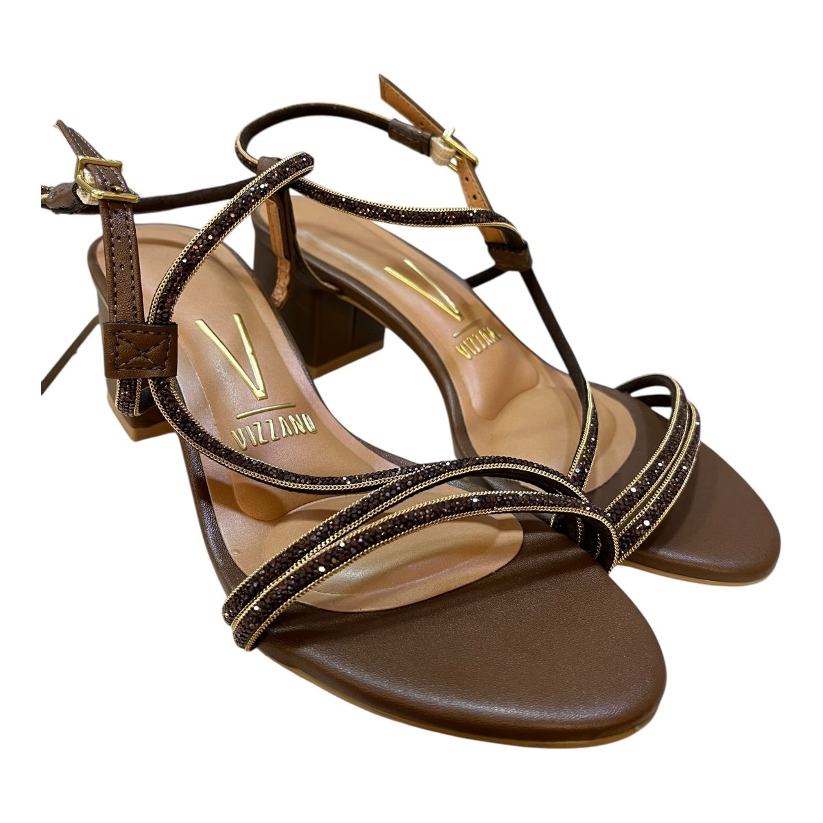 Sandalia Feminino Vizzano Casual Tiras Brilho Metalizada Salto Médio 6291.1175 Marrom Marrom 2