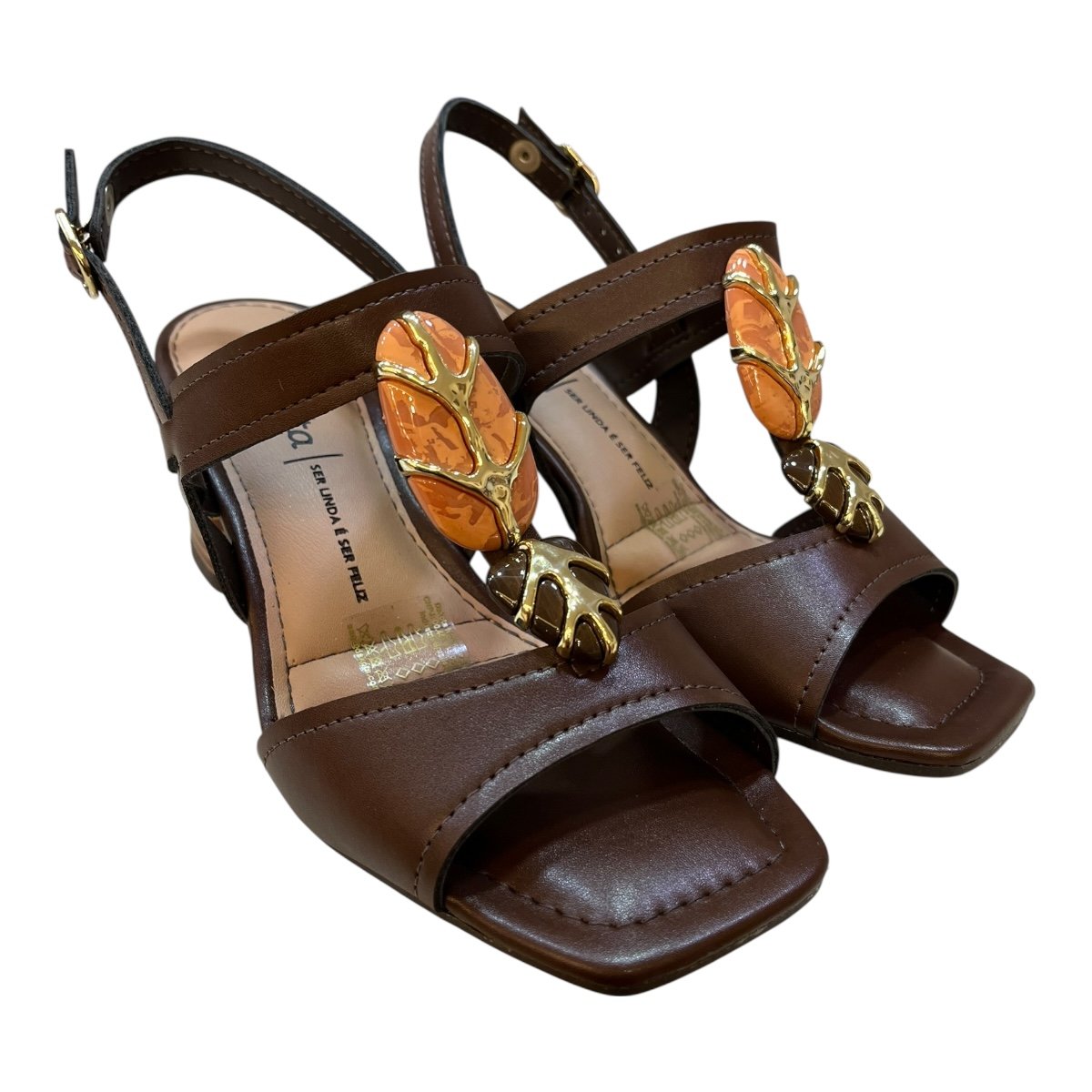 Sandalia Feminino Dakota Casual Tiras Fivela Salto Médio Bloco Pedras Y9762 Marrom Marrom 2