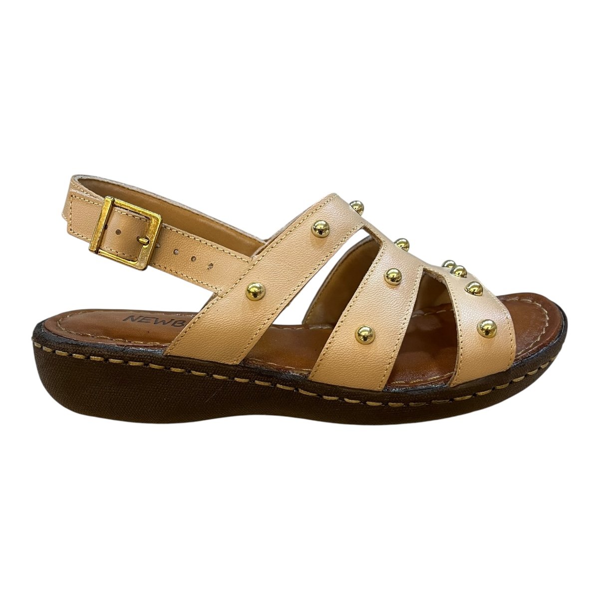 Sandalia Feminino New Born Casual Ultraconforto Superleve Tiras Couro Metalizado  2588 Marfim