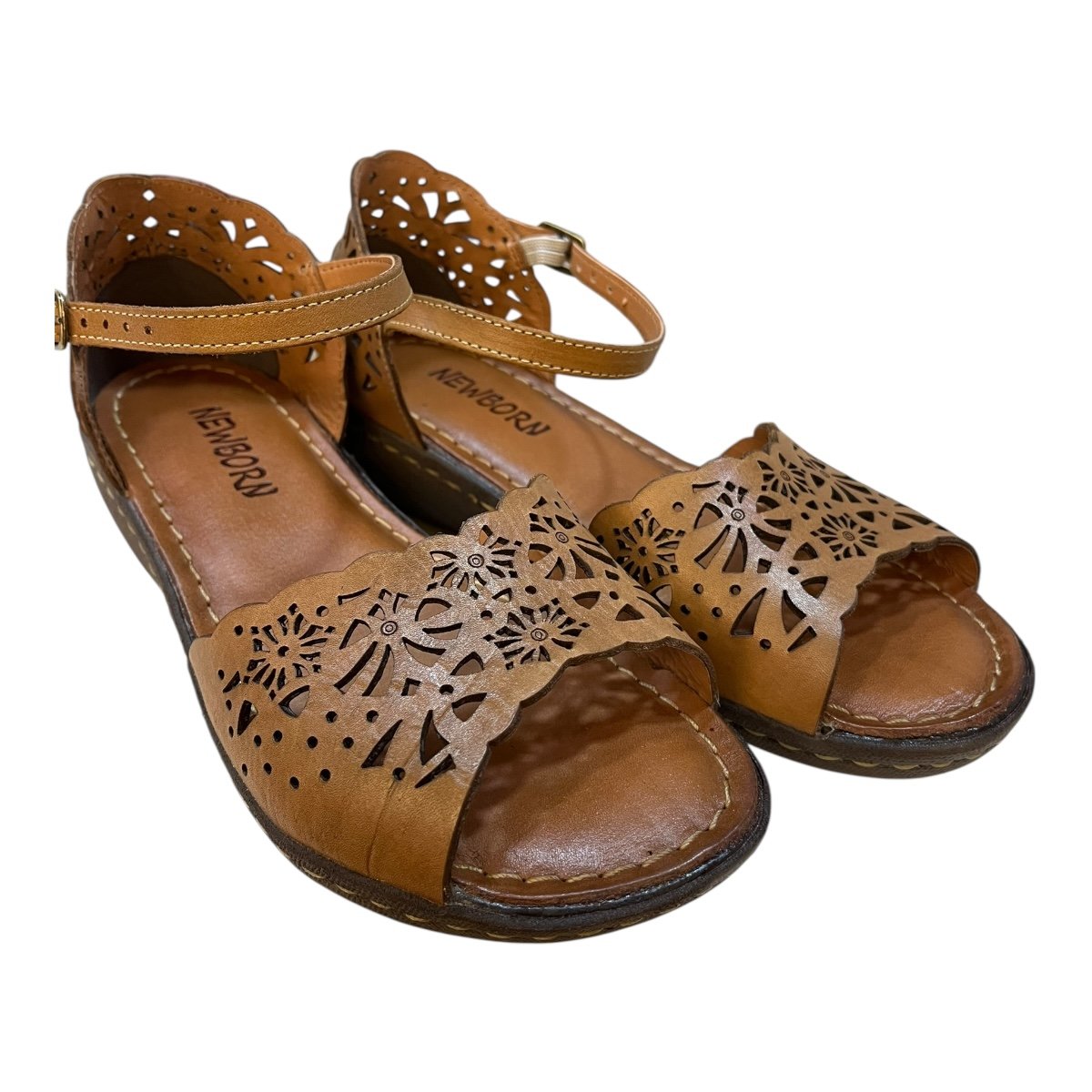 Sandalia Feminino New Born Casual Ultraconforto Superleve Couro Legítimo 2553 Caramelo Marrom 2