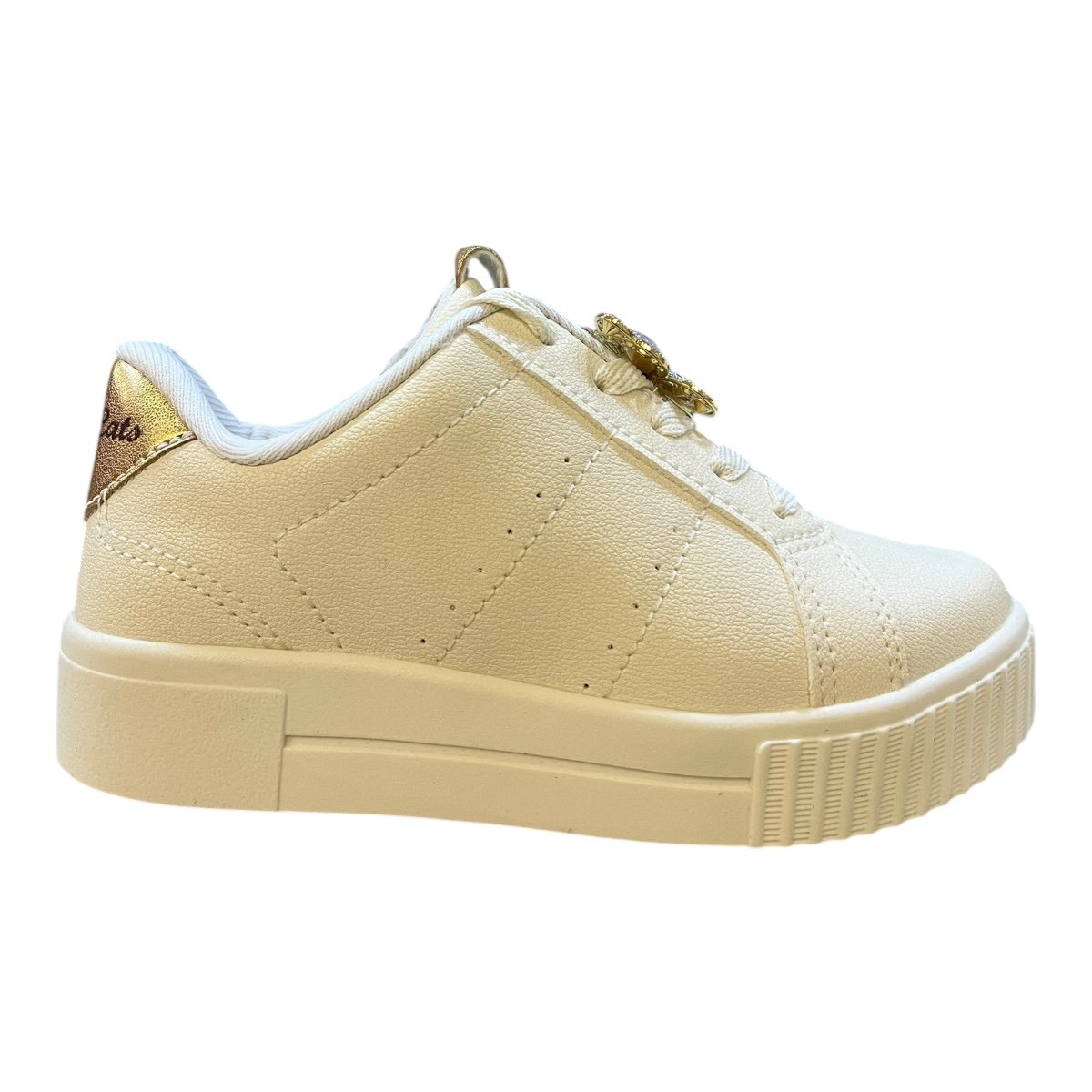 Tenis Infantil Menina Pink Cats Casual Amarração Conforto Plataforma Borboleta V5803 Branco