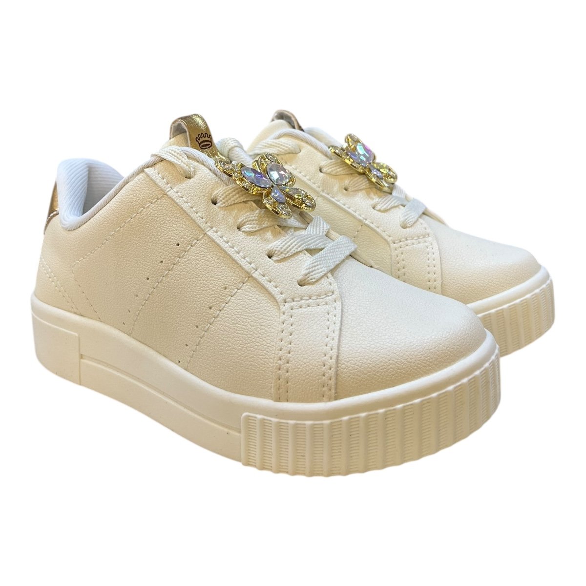 Tenis Infantil Menina Pink Cats Casual Amarração Conforto Plataforma Borboleta V5803 Branco Branco 2