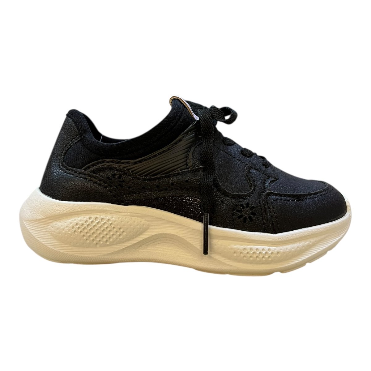 Tenis Infantil Menina Pink Cats Casual Superleve Amarração Básico Jogging V5822 Preto