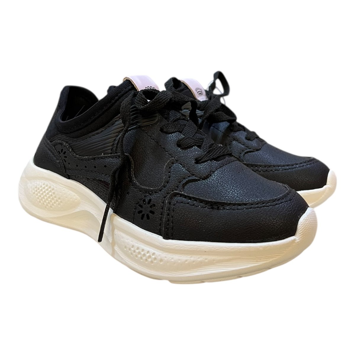 Tenis Infantil Menina Pink Cats Casual Superleve Amarração Básico Jogging V5822 Preto Preto 2