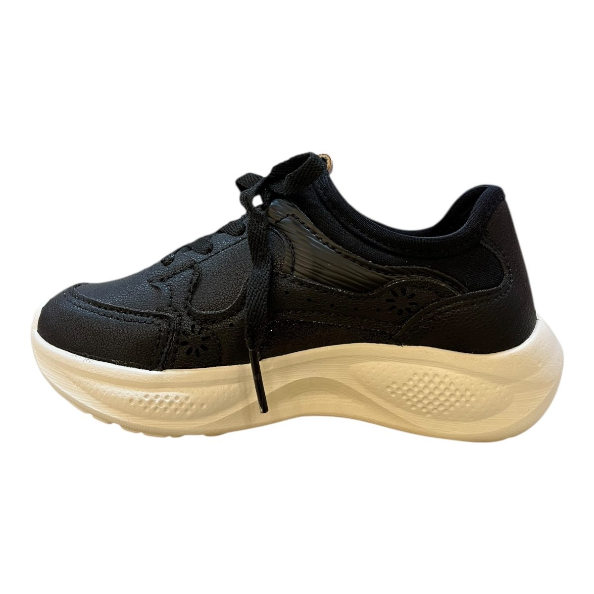 Tenis Infantil Menina Pink Cats Casual Superleve Amarração Básico Jogging V5822 Preto Preto 4