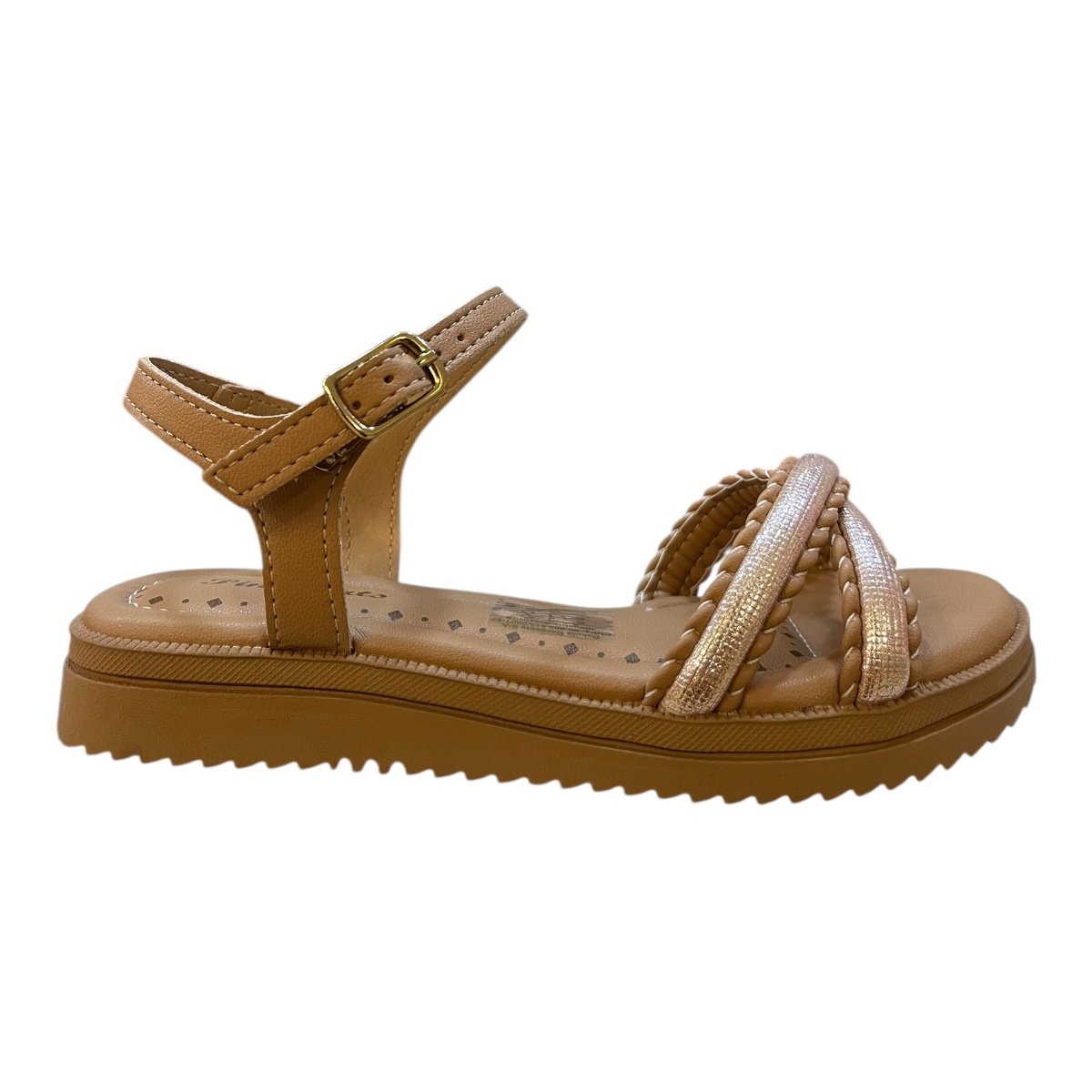 Sandalia Infantil Menina Pink Cats Casual Conforto Brilho Metalizado Trançado V5862 Nude