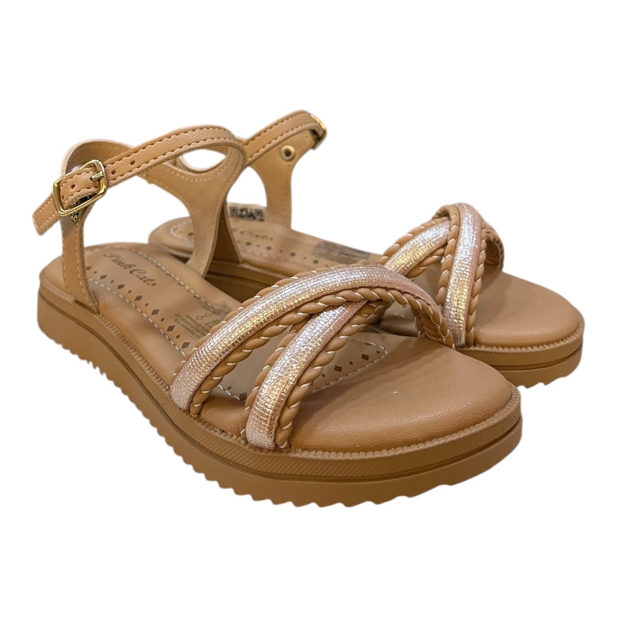 Sandalia Infantil Menina Pink Cats Casual Conforto Brilho Metalizado Trançado V5862 Nude Nude 2