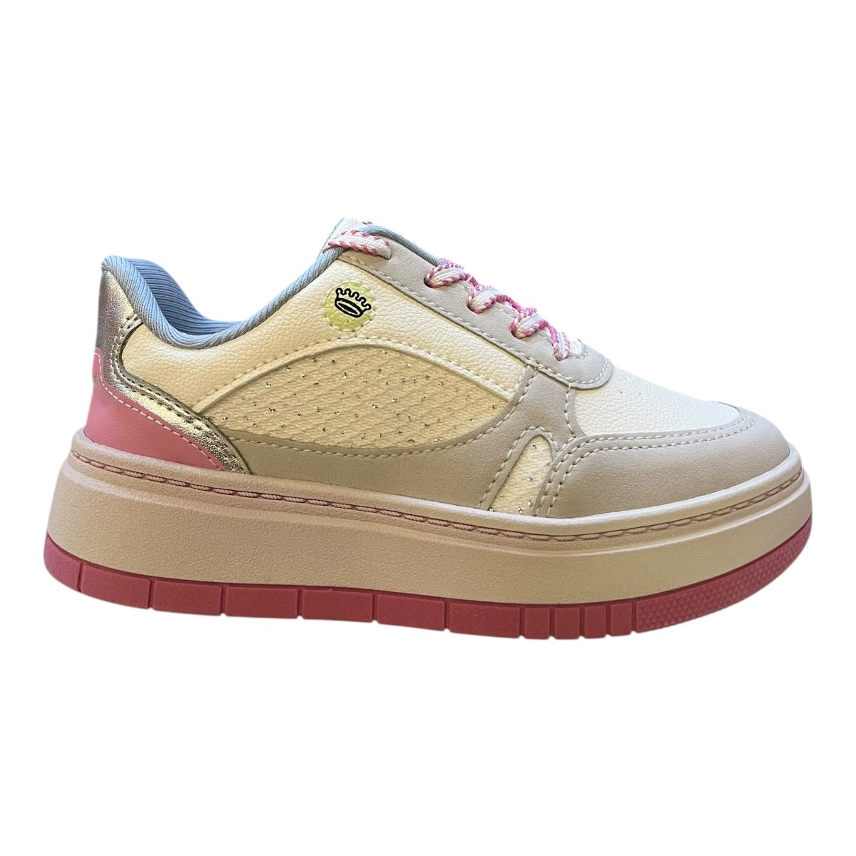 Tenis Infantil Menina Pink Cats Casual Brilho Strass Colorido Metalizado Plataforma V5641 Branco