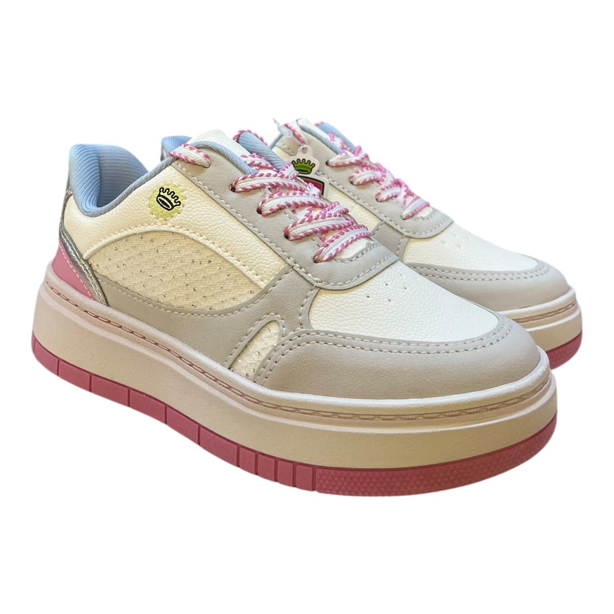 Tenis Infantil Menina Pink Cats Casual Brilho Strass Colorido Metalizado Plataforma V5641 Branco Branco 2