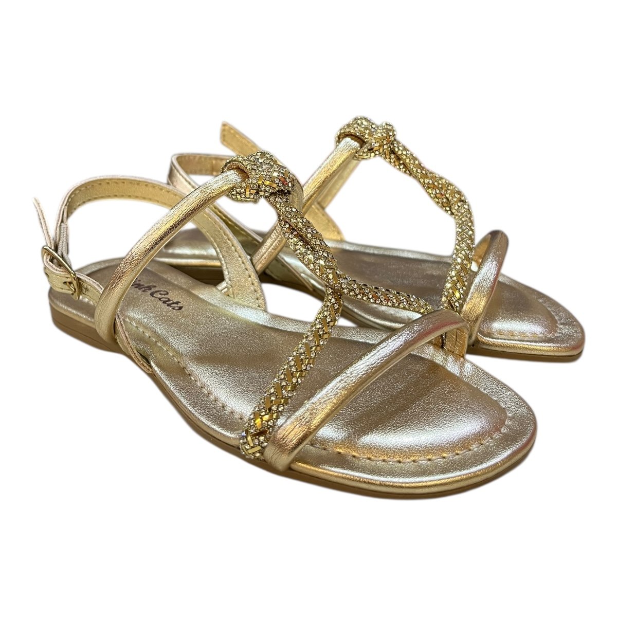 Sandalia Infantil Menina Pink Cats Rasteira Casual Conforto Metalizado Brilho V5922 Dourado Dourado 2