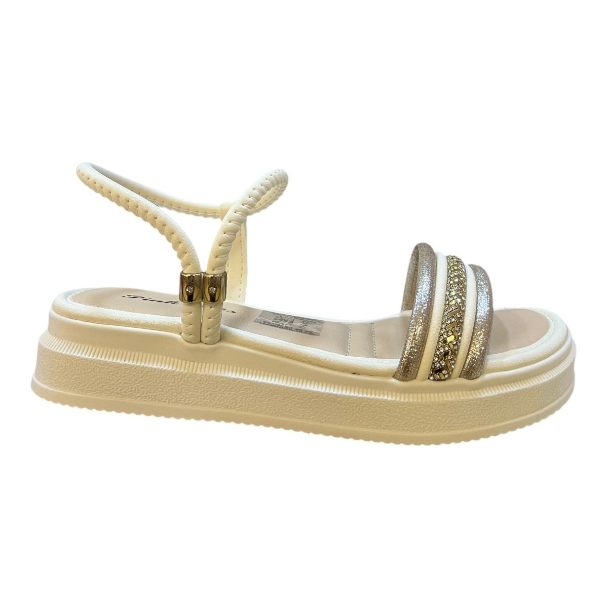 Sandalia Papete Infantil Menina Pink Cats Casual Calce Fácil Brilho Strass Tiras V5871 Branco