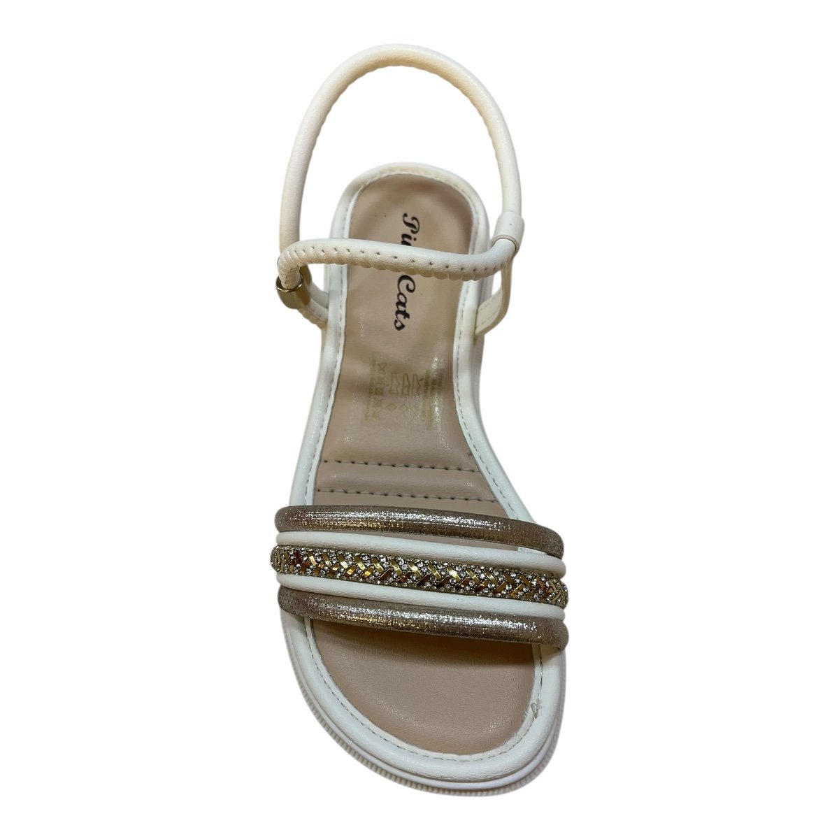 Sandalia Papete Infantil Menina Pink Cats Casual Calce Fácil Brilho Strass Tiras V5871 Branco 6