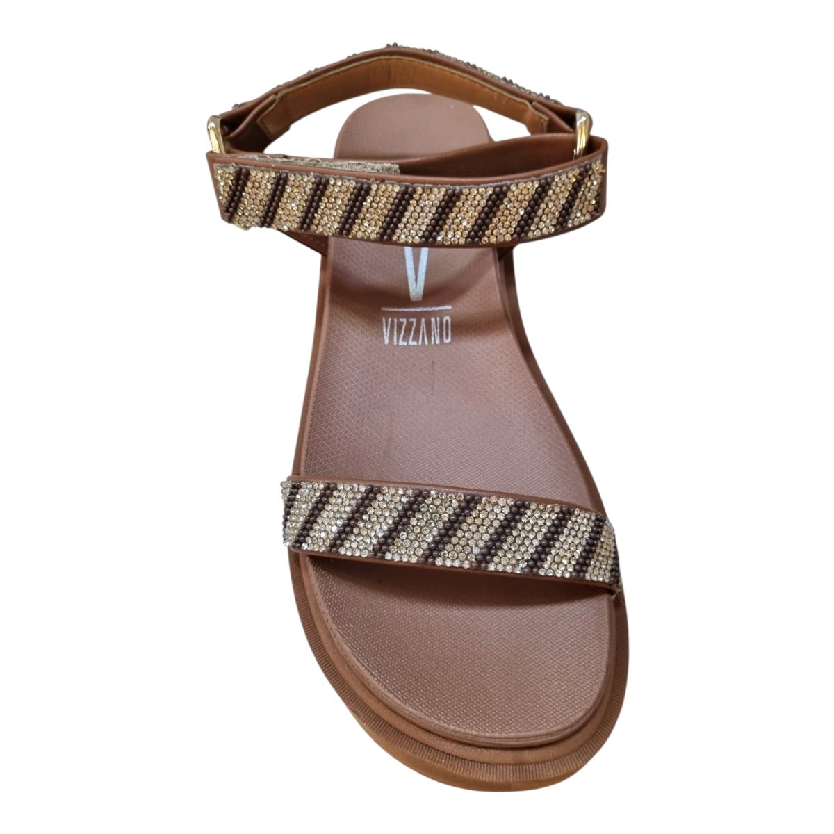 Sandalia Papete Feminino Vizzano Casual Conforto Autocolante Brilho Strass Tratorado 6499.103 Marron Marrom 5