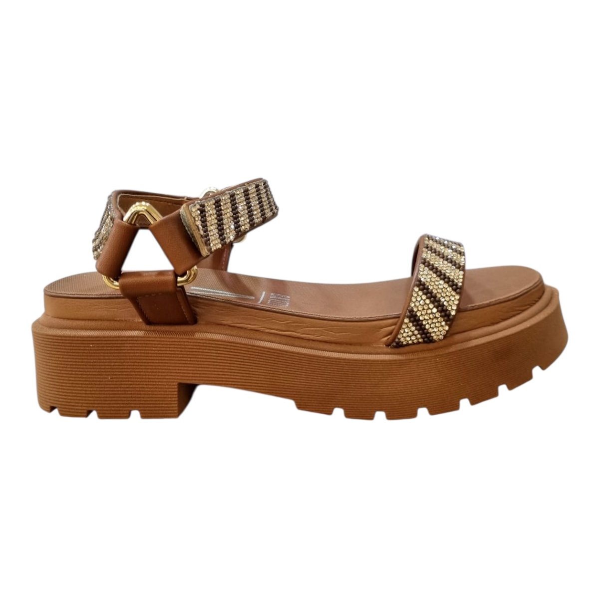 Sandalia Papete Feminino Vizzano Casual Conforto Autocolante Brilho Strass Tratorado 6499.103 Marron