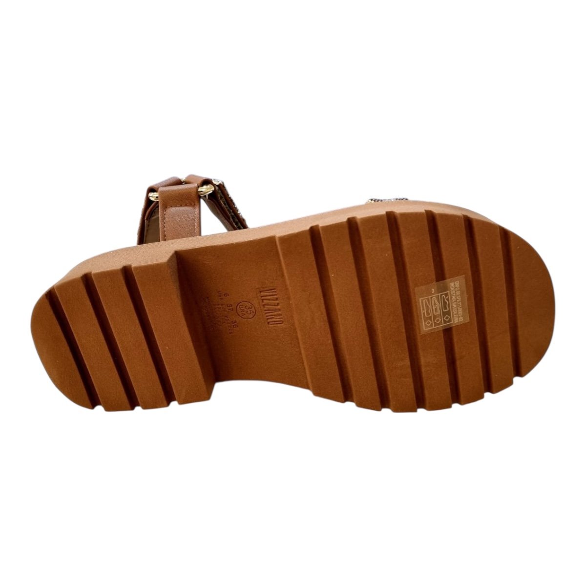 Sandalia Papete Feminino Vizzano Casual Conforto Autocolante Brilho Strass Tratorado 6499.103 Marron Marrom 3