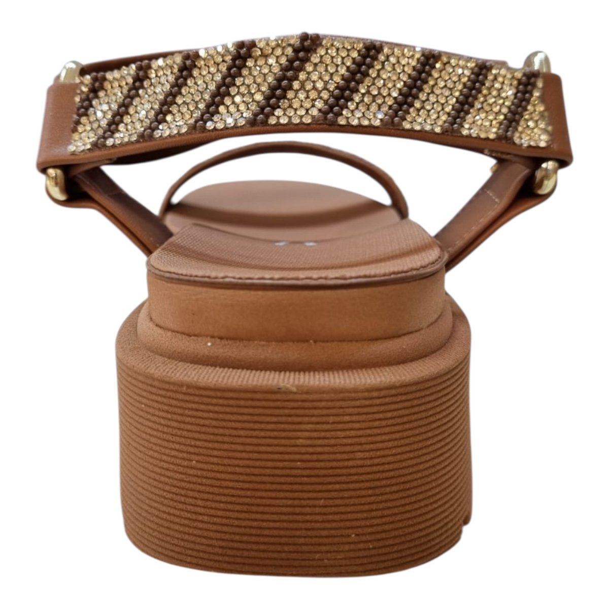 Sandalia Papete Feminino Vizzano Casual Conforto Autocolante Brilho Strass Tratorado 6499.103 Marron Marrom 4