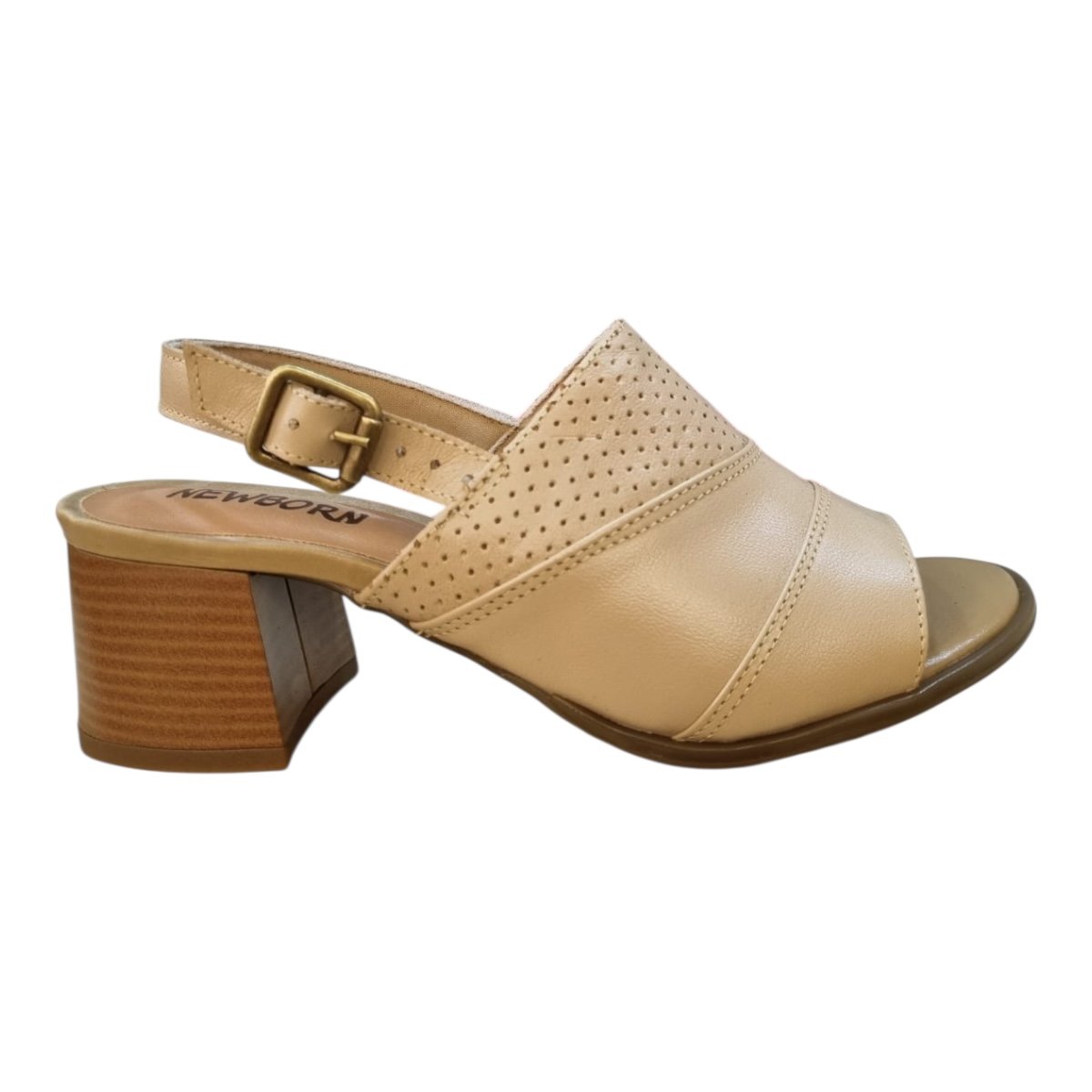 Tamanco Feminino New Born Ultraconforto Casual Couro Salto Bloco Médio 8032 Nude