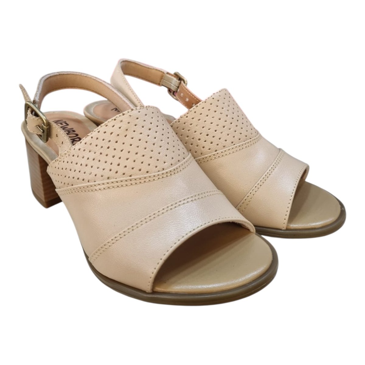 Tamanco Feminino New Born Ultraconforto Casual Couro Salto Bloco Médio 8032 Nude Nude 2