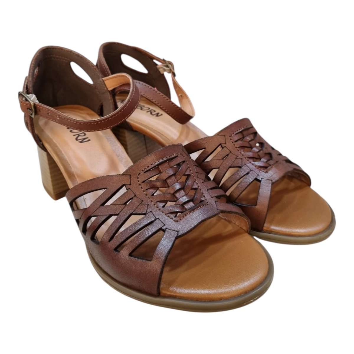 Sandalia Feminino New Born Casual Couro Ultraconforto Salto Bloco Médio 8009 Marrom Marrom 2