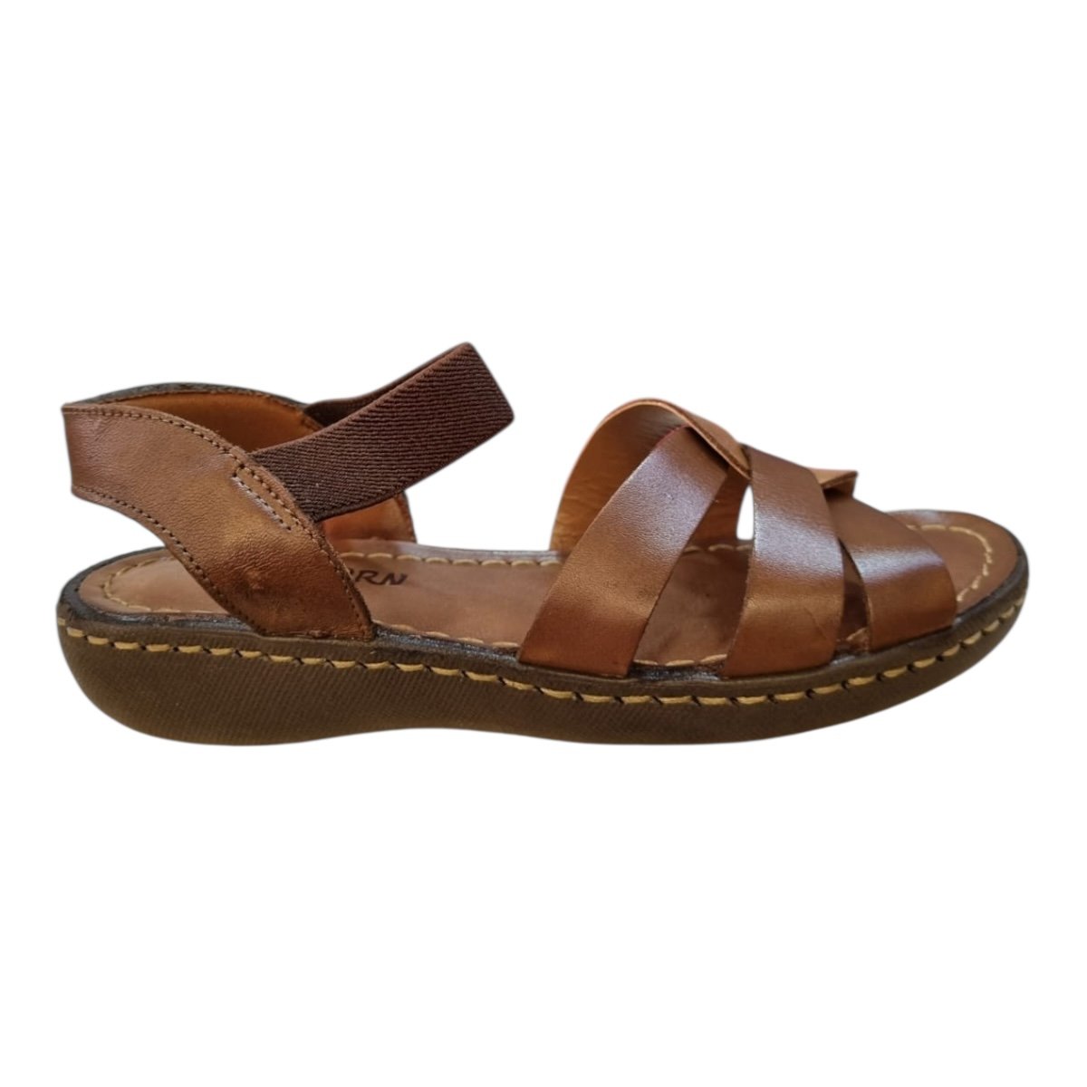 Sandalia Feminino New Born Ultraconforto Casual Couro Calce Fácil Elástico 2592 Marrom