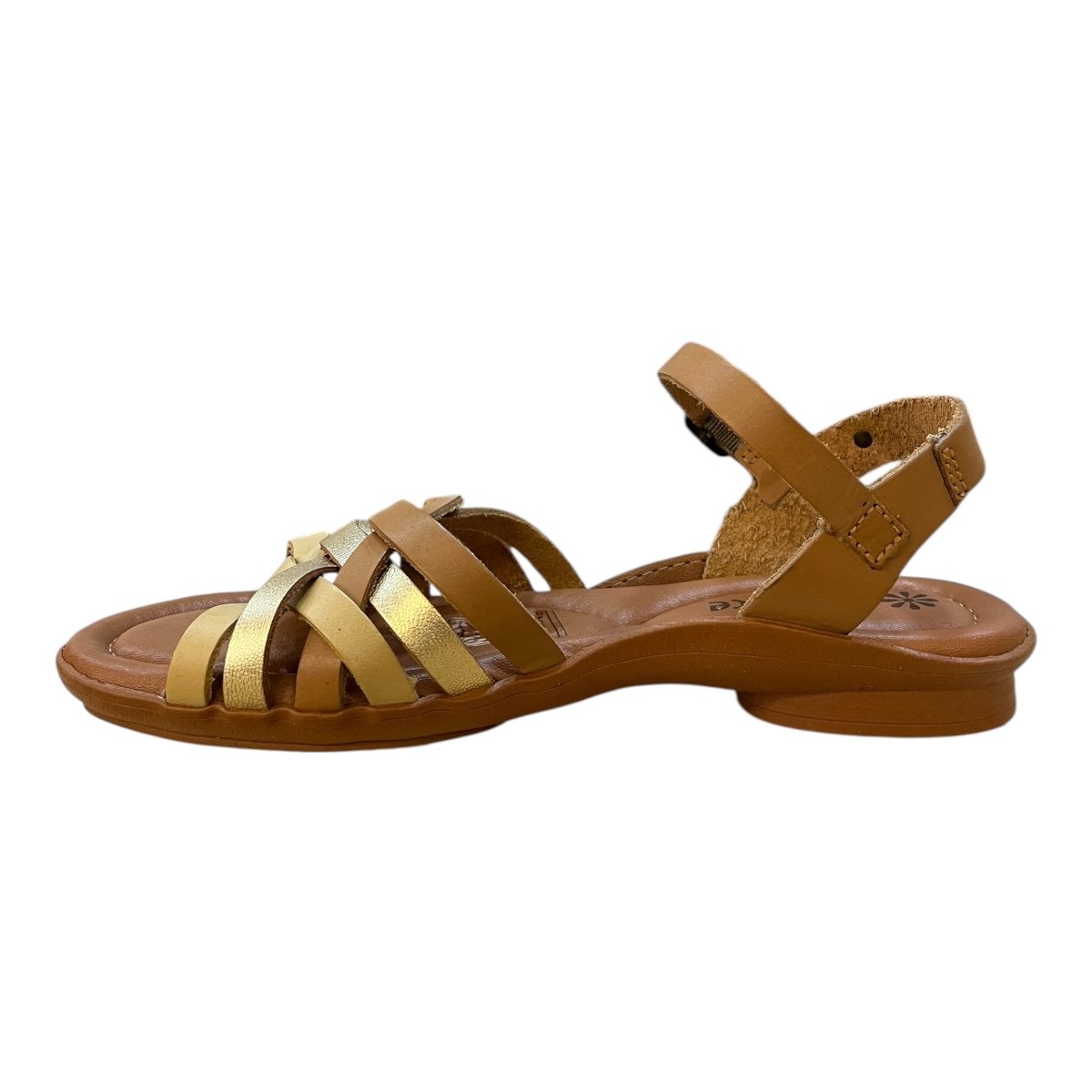 Sandalia Feminino New Face Ultraconforto Casual Tiras Antiderrapante Couro 37362 Dourado Dourado 4