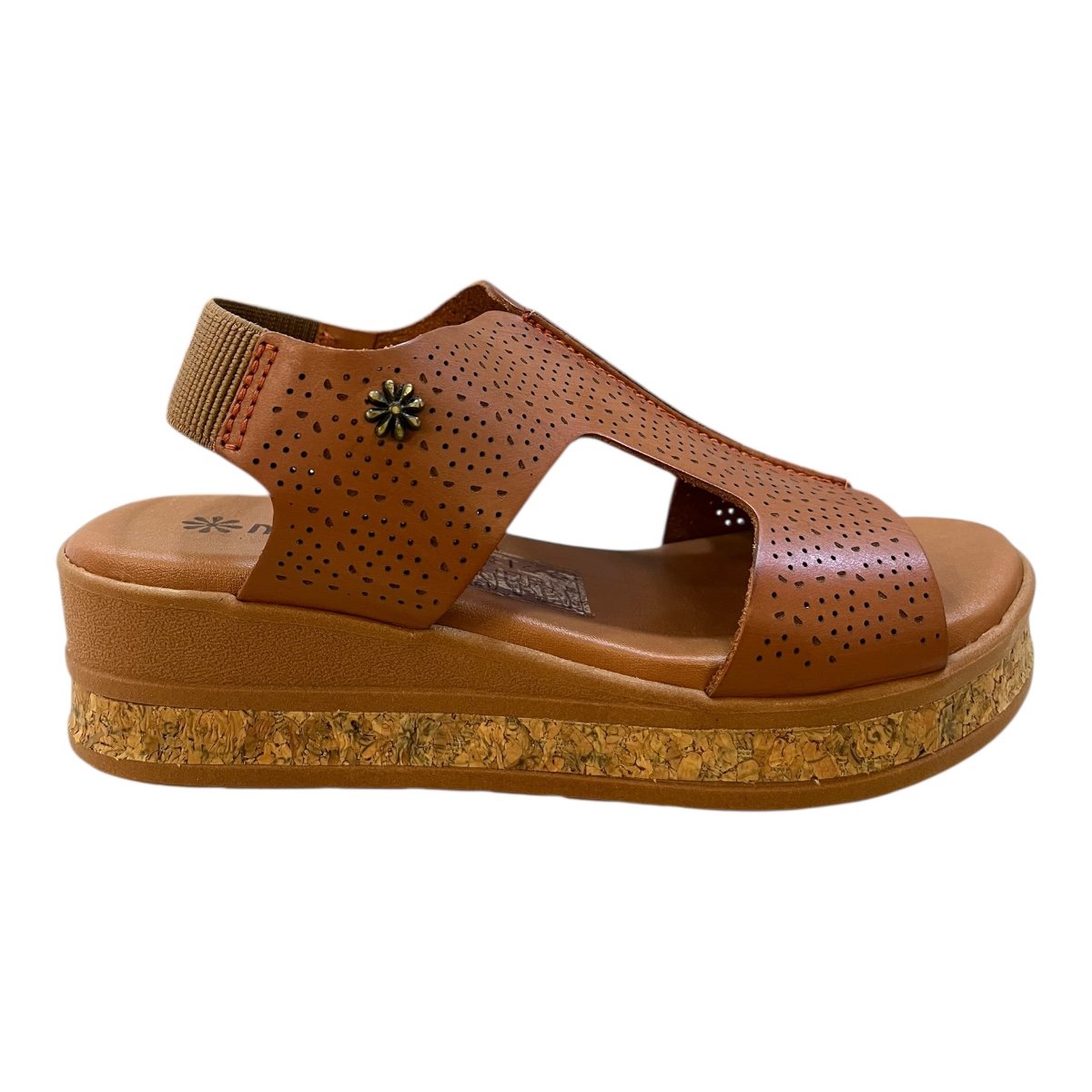 Sandalia Anabela Feminino New Face Casual Ultraconforto Couro Calce Fácil Plataforma 31801 Caramelo