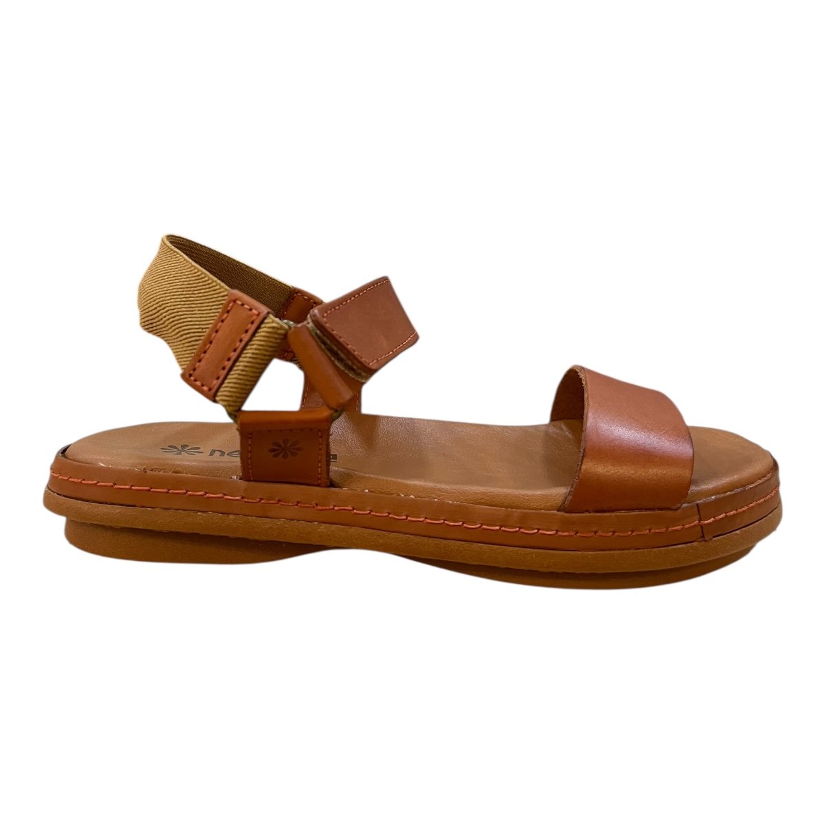 Sandalia Feminino New Face Casual Ultraconforto Couro Autocolante Calce Fácil 21812 Caramelo