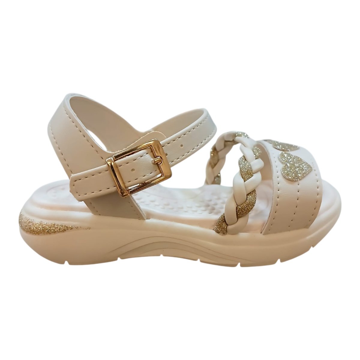 Sandalia Infantil Menina Kidy Casual Conforto Antiderrapante Brilho Coração 19210780077 Marfim