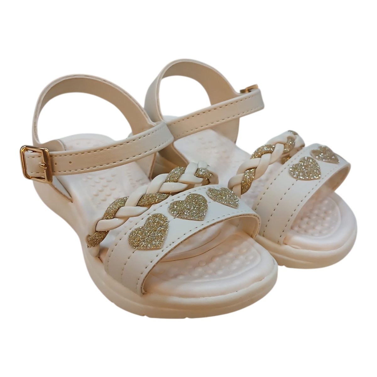 Sandalia Infantil Menina Kidy Casual Conforto Antiderrapante Brilho Coração 19210780077 Marfim Marfim 2