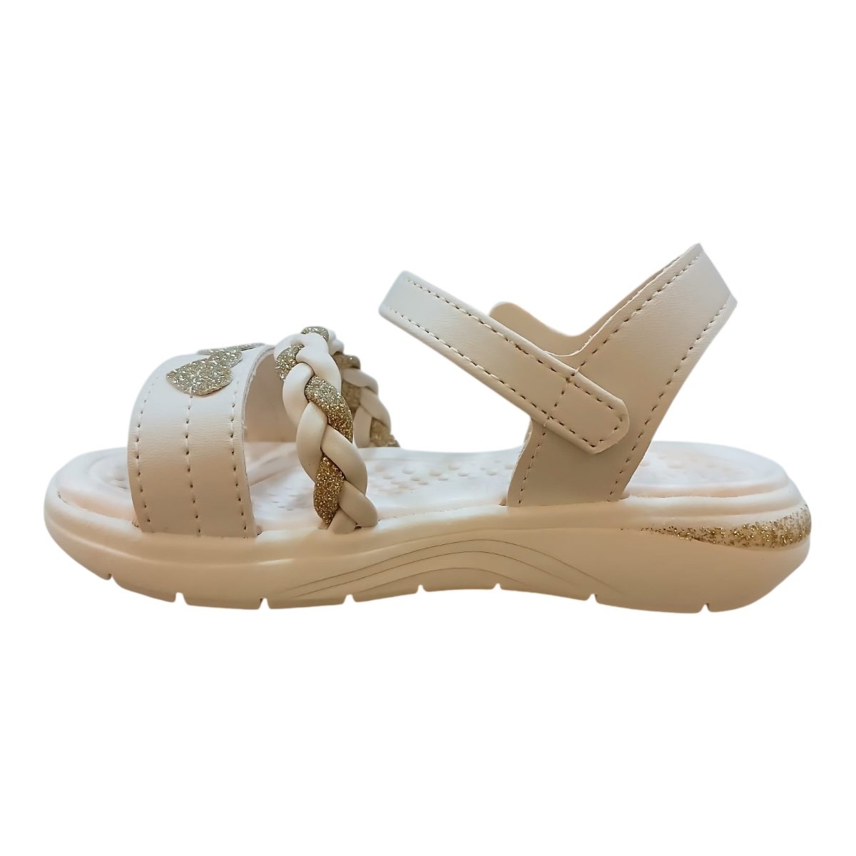 Sandalia Infantil Menina Kidy Casual Conforto Antiderrapante Brilho Coração 19210780077 Marfim Marfim 6