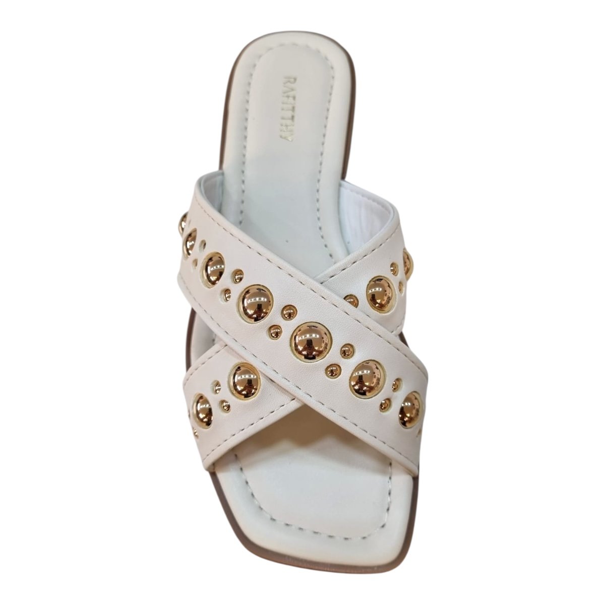 Chinelo Rasteira Feminino Rafitthy Casual Conforto Trançada Pedras Metalizado Antiderrapante 18.86005A Marfim Marfim 6