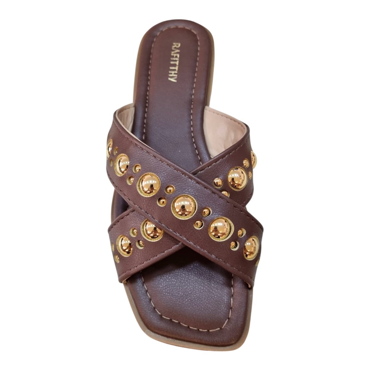 Chinelo Rasteira Feminino Rafitthy Casual Conforto Trançada Pedras Metalizado Antiderrapante 18.86005A Marrom Marrom 6
